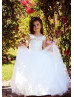 Beaded Ivory Lace Tulle Corset Back Flower Girl Dress